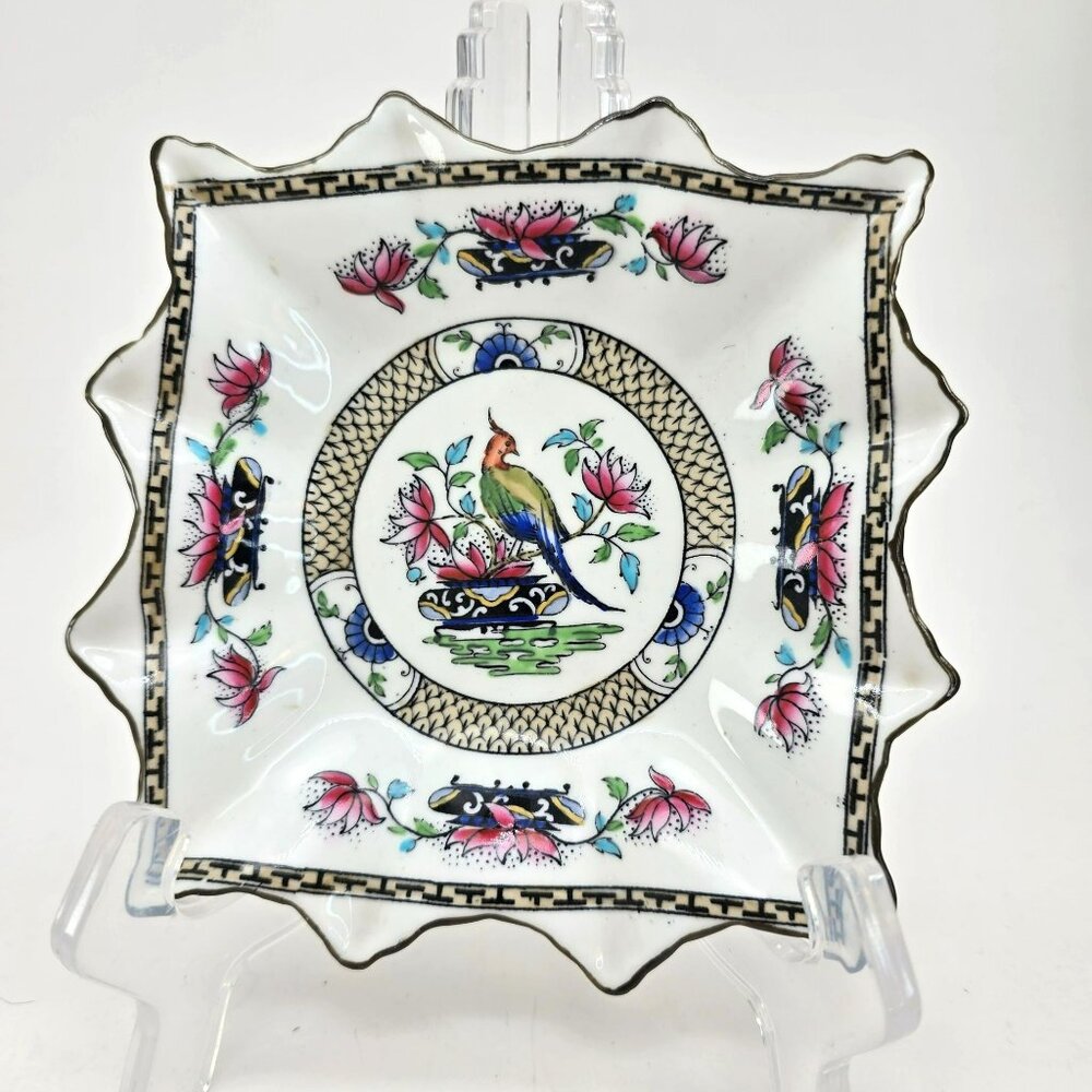 Royal Buxton Bone China Square Dish With Pheasant Bird & Floral Design jj3694